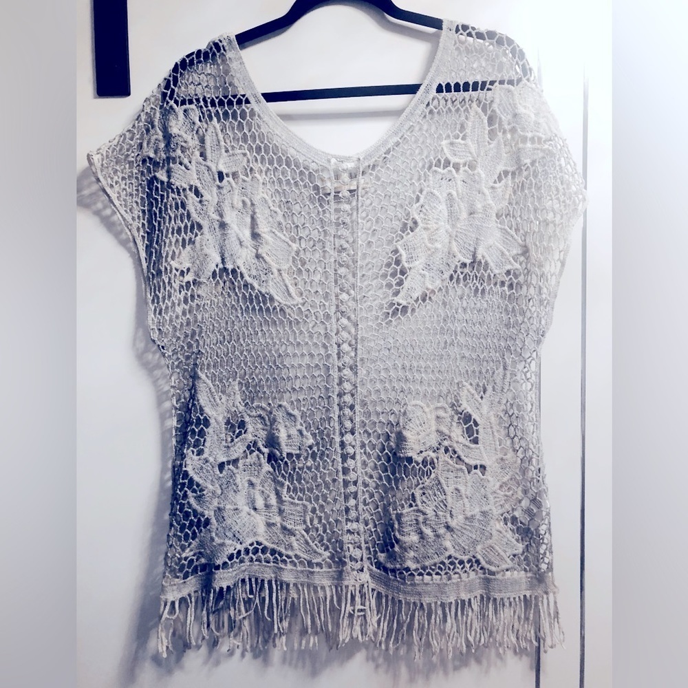 Wanderlujo Luxury Medium Boho Top Crochet Netted Felted Design Fringe Hippie